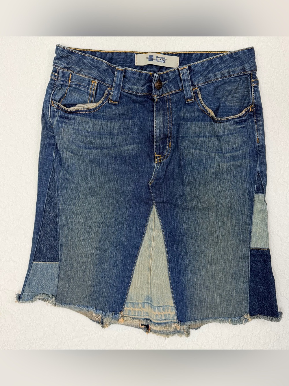 GAP Y2K Vintage Blue Denim Patchwork Flare Skirt
